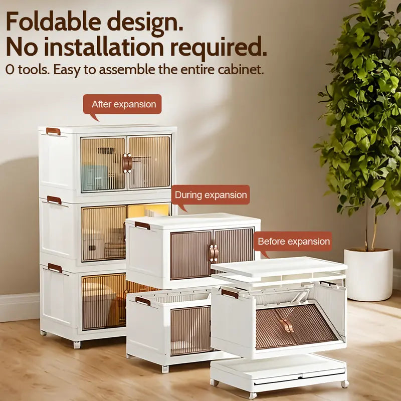 No More Clutter! Foldable Storage Box 40/64/128Qt | Stackable Organizer with Lid & Wheels for Home/Garage