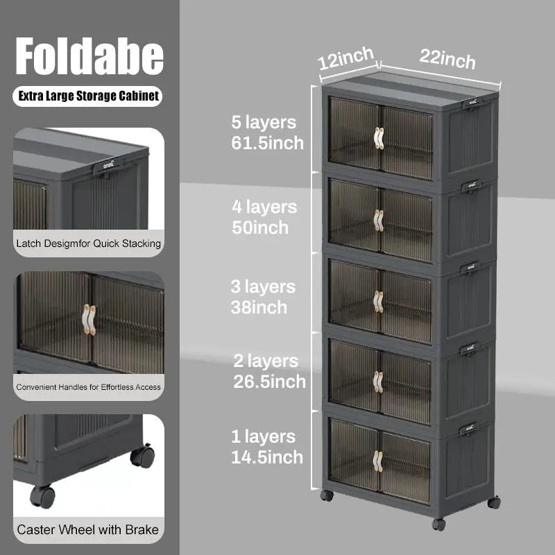No More Clutter! Foldable Storage Box 40/64/128Qt | Stackable Organizer with Lid & Wheels for Home/Garage