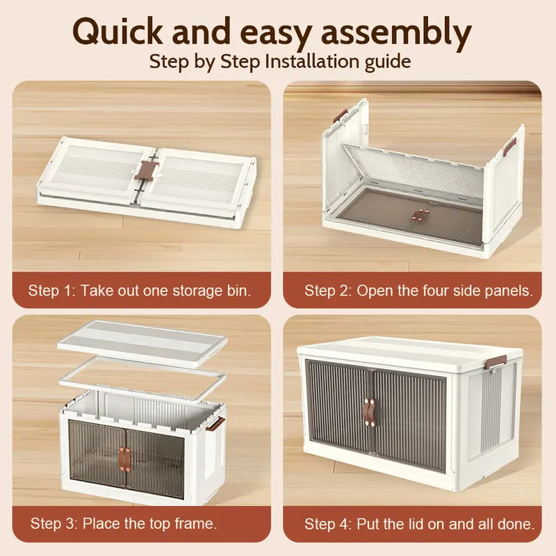 No More Clutter! Foldable Storage Box 40/64/128Qt | Stackable Organizer with Lid & Wheels for Home/Garage