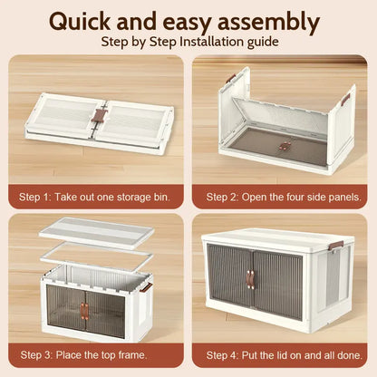 No More Clutter! Foldable Storage Box 40/64/128Qt | Stackable Organizer with Lid & Wheels for Home/Garage